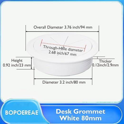 Desk Grommet 3-1/8" (80 mm), Desk Hole Cover for Cables White, Cable Grommet ABS Plastic, Desk Hole Grommet for Office and Home Table Cable, Detachable & Flexible Cable Cord Organizer-2 Pcs