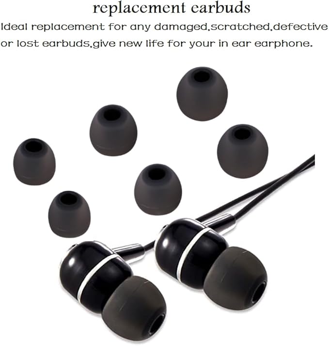 Earbud Tips Replacement Earbud Tips Ear Bud Replacement Pieces Silicone Soft and Comfortable Fit for Inner Hole from 3.8mm - 5.1mm Earphones 9 Pairs S/M/L Gray-Black