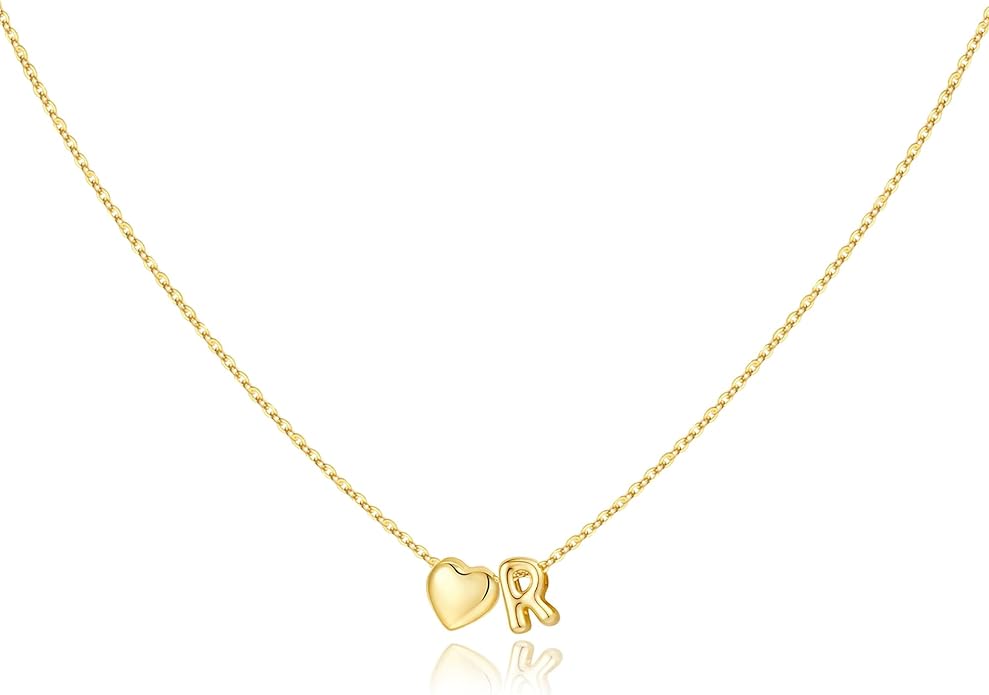 M MOOHAM Valentines Gifts for Kids Her - Heart Initial Necklaces for Women Girls 14K Gold Plated Tiny Heart Necklace Jewelry for Kids Personalized Birthday Gifts for Teen Girls Trendy