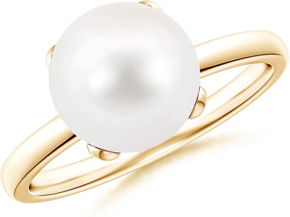 Angara Freshwater Pearl Solitaire Ring for Women | Round Freshwater Cultured Pearl Solitaire Ring in 14K Solid Gold/Silver | June Birthday, Anniversary, Gemstone Jewellery Gift
