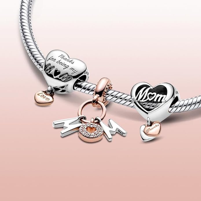 Family Mom Heart Charms 925 Sterling Silver Bead for Bracelets and Necklaces For Women Jewelry Present