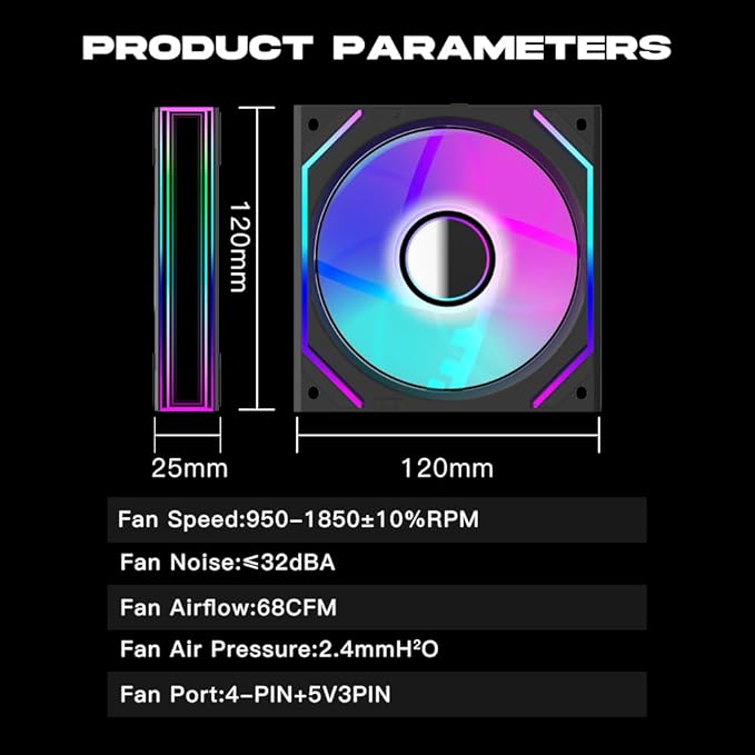 Jungle Leopard Interstellar V2 120mm Case Fan Infinity Mirror Module Daisy-Chain ARGB Fan Triple Pack with Controller Suitable for Computer Case & 360mm AIO Cooler(Black-3pack)