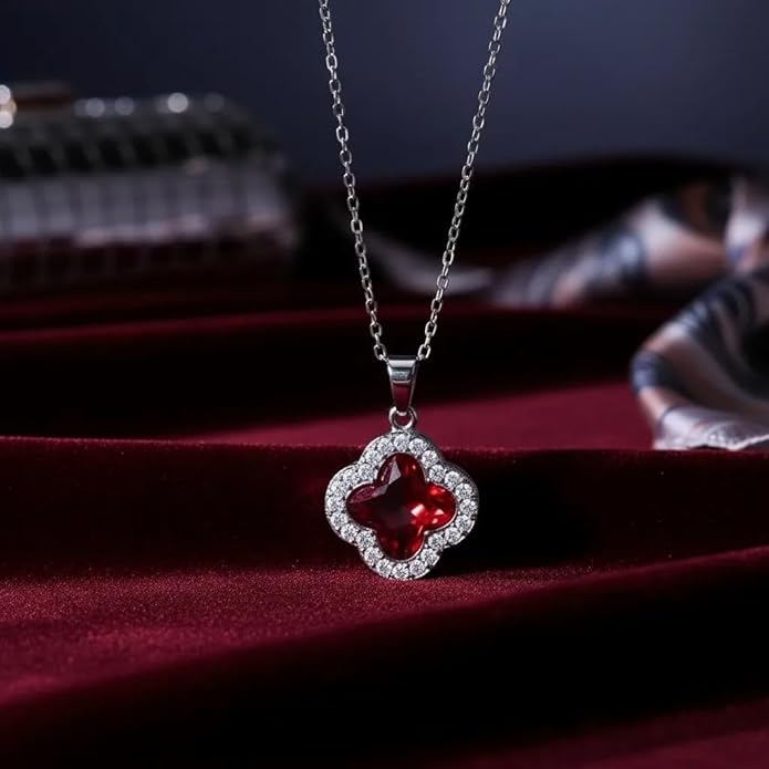 Four Leaf Clover Necklace and Earrings Set for Women, Clover Jewelry Set with Pendant Necklace and Stud Earrings, Brilliant Cubic Zirconia, Polished Metal Setting, Hypoallergenic, & Lightweight