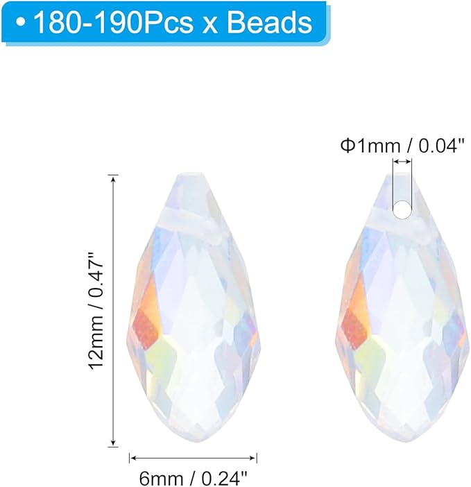 PATIKIL 2 Strands 180-190Pcs Teardrop Crystal Beads, 12x6mm Faceted Teardrop Briolette Horizontal Glass Beads Loose Bead for Bracelet Jewelry Making, Crystal AB