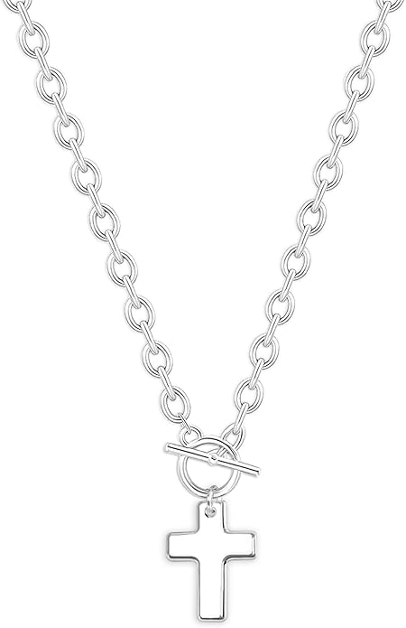 Zeffy 14K Gold/Silver Plated Chunky Thick Chain Toggle Clasp Necklace Dainty Baroque Pearl/Heart/Cross/Turquoise Pendant Necklace
