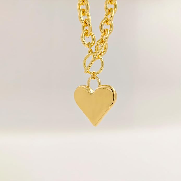 Heart Necklace for Women Gold/Silver Plated Trendy Heart Choker Lover Pendant Hypoallergenic Fashion Gold/Silver Necklace for Women Love Jewelry Gift for Women Girlfriend