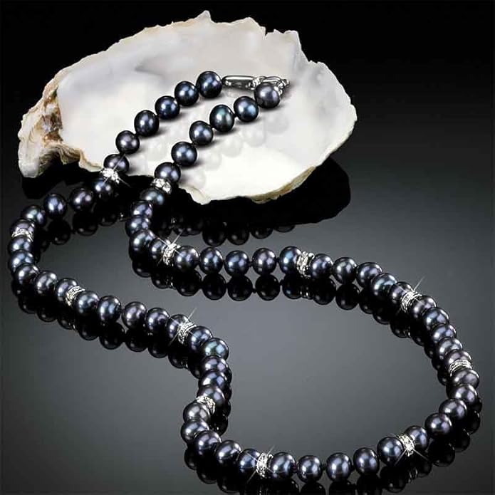 Midnight Spell Black Pearl Necklace with Matching Earrings, Black Pearl Jewelry Set, Jewelry Set for Her #1333-0360