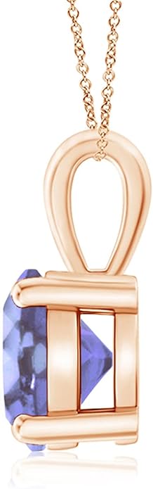 Angara Natural Tanzanite Solitaire Pendant for Women | Round Tanzanite Solitaire Pendant Necklace in 14K Solid Gold/Silver/Platinum With 18" Chain | December Birthday, Gemstone Jewelry Gift