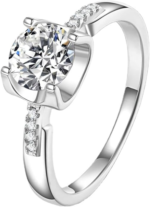 S925 Sterling Silver Wedding Ring for Women,Chic Bullhead Style, 1/2/ Carat Round Cut Diamond Ring, VVS1 D-Color,Women's Promise Rings