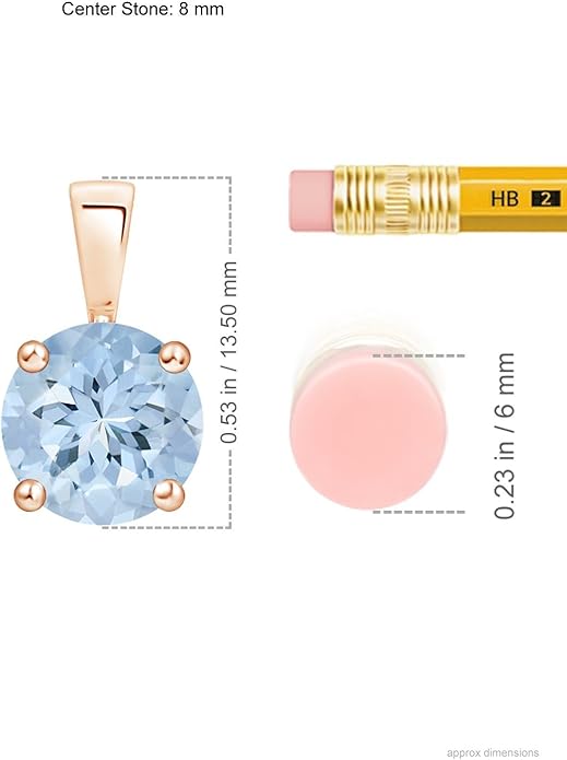 Angara Natural Aquamarine Solitaire Pendant for Women | Round Aquamarine Solitaire Pendant Necklace in 14K Solid Gold/Silver/Platinum With 18" Chain | March Birthday, Gemstone Jewelry Gift