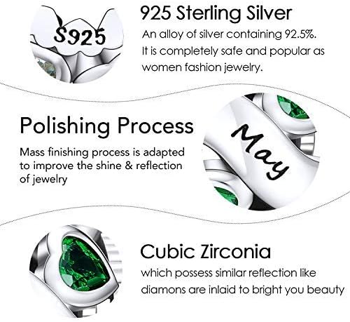 NINGAN Birthstone Charms 925 Sterling Silver Love Heart Openwork Bead for Charm Bracelets and Necklaces with 5A Cubic Zirconia, Birthday Mothers Day Jewelry Gifts Women