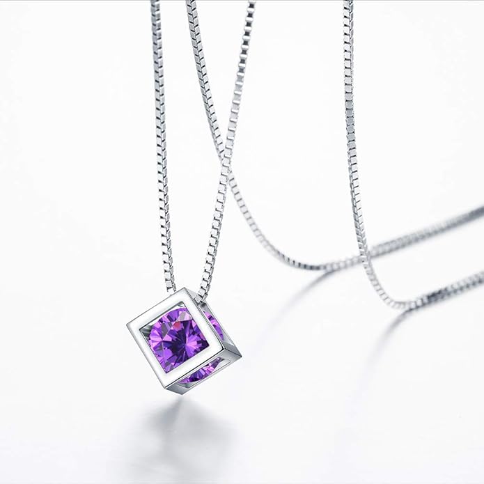 Aurora Tears Birthstone Necklace/Earring 925 Sterling Silver Women Cross/3D Cube/Cresent Moon Birth Stone Jewelry Mens Birthday Gift Anniversary Present