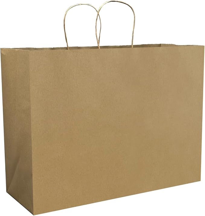 FACEBAG 100Pcs Brown Paper Bags with Handles Bulk, 16x6x12 Inches,Large-sized Kraft Paper Shopping Bags&Gift Bags for Party Favors，Grocery Shopping & Retail，Reusable & Durable