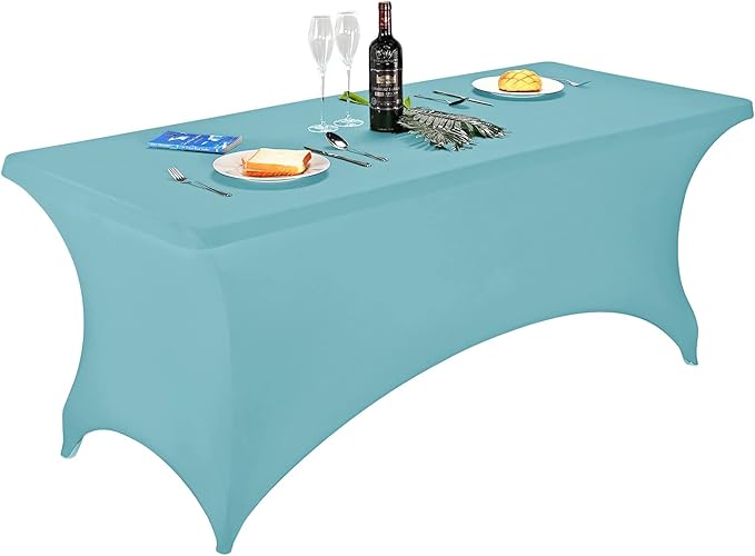 FORLIFE Spandex Table Cover - Fitted Rectangular Tablecloth, 6ft, Stretch Patio Cover, Universal for Wedding, Banquet, Party (Aqua)