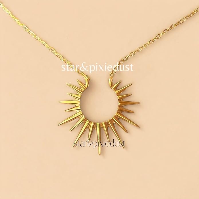 Star & Pixie Dust boho minimalist sun pendant necklace geometric radiant design, Spiritual Jewelry, 18K Gold Plated Necklace for Women, Hypoallergenic, Tarnish Resistant, Minimalist Dainty Jewelry, Gift for Her
