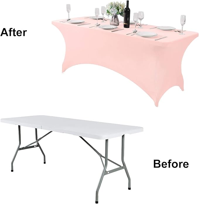 FORLIFE 4Pack Spandex Table Covers，Fitted Tablecloth for Rectangular Tables, Stretch Patio Table Covers, Universal Spandex Table Cover for Wedding, Banquet, Party (8ft, BlushPink)