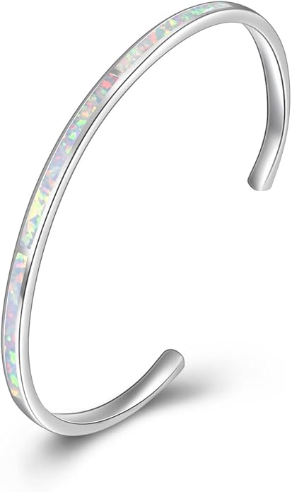 WINNICACA Bracelet for Women Opal Bracelet 925 Sterling Silver Opal Cuff Bangle Bracelets Inspirational Fine Jewelry Gifts for Women Her Wife Mom Daughter Anniversary Birthday Gifts Ideas