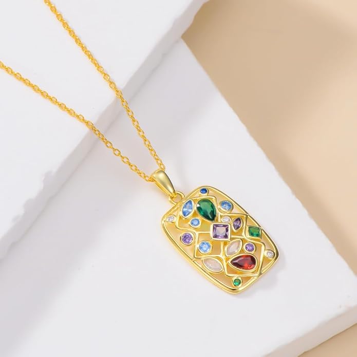 Gemstone Necklaces for Women 14K Yellow Gold Plated Silver Colorful Pendant Necklace Multicolor Cubic Zirconia Heart Pearshaped Jewelry for Mother Wife Daughter