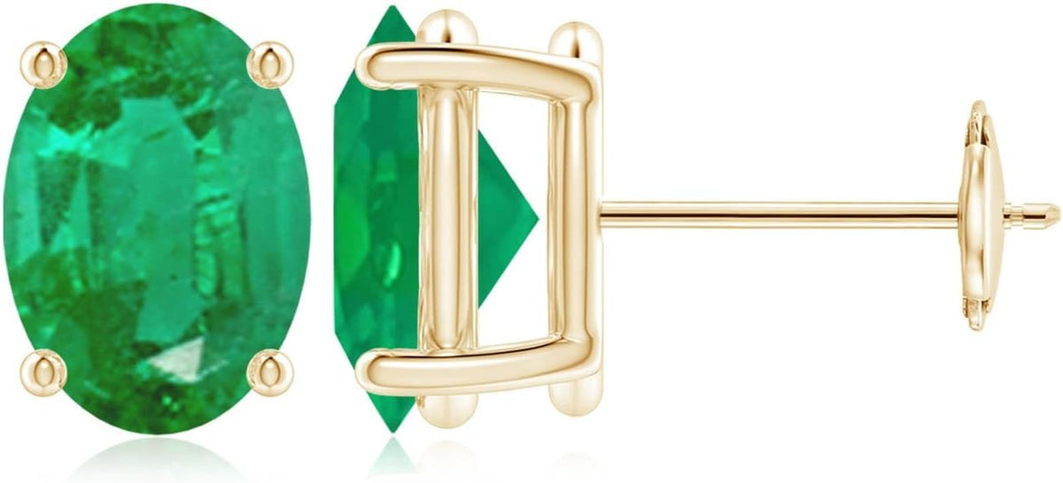 ANGARA Natural Emerald Earrings for Women | Oval Shape Emerald Classic Earrings in 14K Solid Gold/Platinum | May Birthday, Anniversary, Gemstone Jewellery Gift