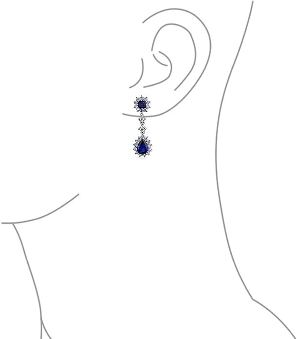 Elegant Vintage Estate-Inspired Bridal Jewelry Set - 5 CTW Oval Crown Halo Statement Necklace & Chandelier Earrings with AAA Cubic Zirconia CZ Simulated Gemstones, Silver Plated, for Women