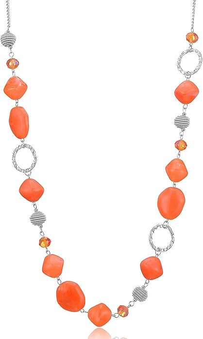 BULINLIN Beaded Long Necklace for Women Silver Sweater Chain Necklace with Crystal Resin Beads, Fashion Jewelry Necklace
