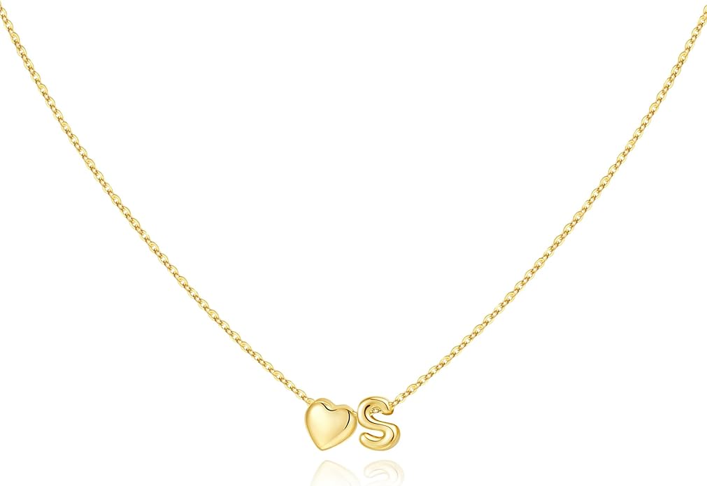 M MOOHAM Valentines Gifts for Kids Her - Heart Initial Necklaces for Women Girls 14K Gold Plated Tiny Heart Necklace Jewelry for Kids Personalized Birthday Gifts for Teen Girls Trendy