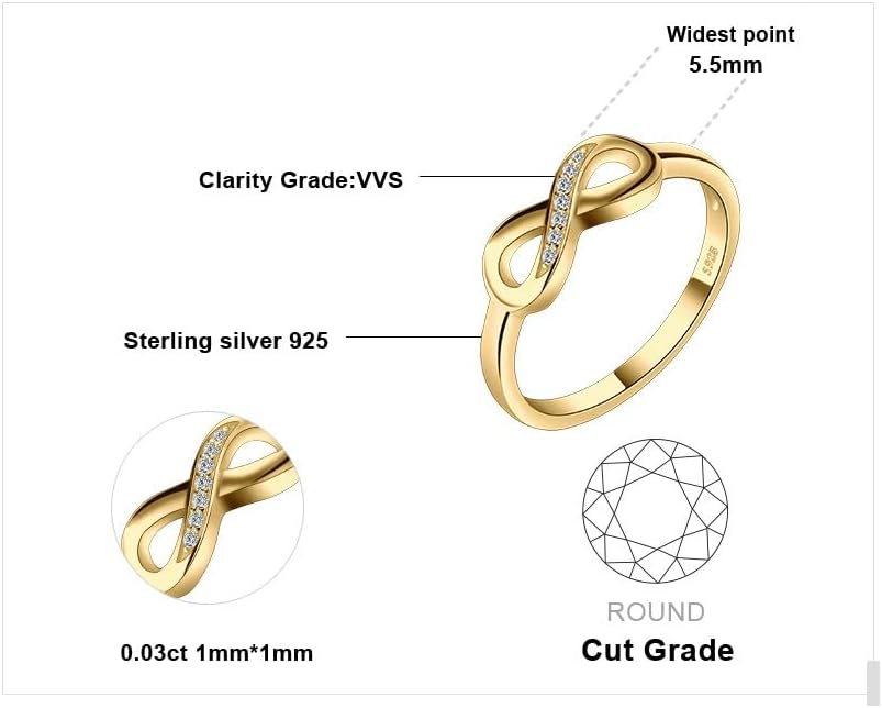 JewelryPalace 14k White Yellow Rose Gold Plated 925 Sterling Silver Rings for Women, Cubic Zirconia Promise Rings for Her, Stackable Wedding Bands Rings for Women Infinity Forever Love Knot Ring