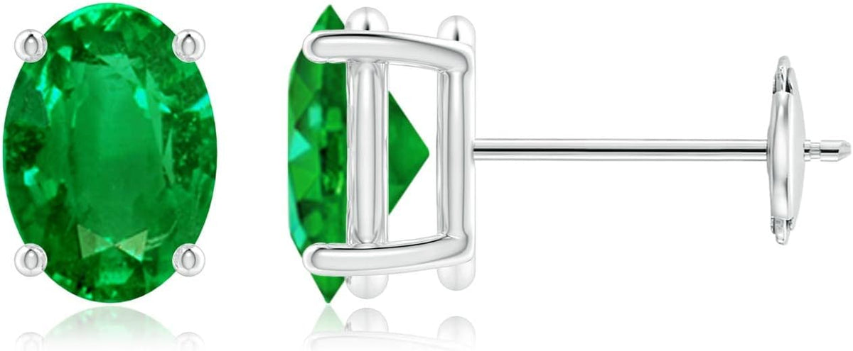 ANGARA Natural Emerald Earrings for Women | Oval Shape Emerald Classic Earrings in 14K Solid Gold/Platinum | May Birthday, Anniversary, Gemstone Jewellery Gift