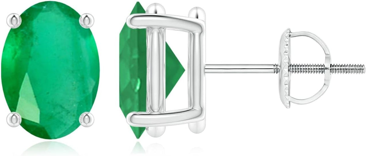 ANGARA Natural Emerald Earrings for Women | Oval Shape Emerald Classic Earrings in 14K Solid Gold/Platinum | May Birthday, Anniversary, Gemstone Jewellery Gift