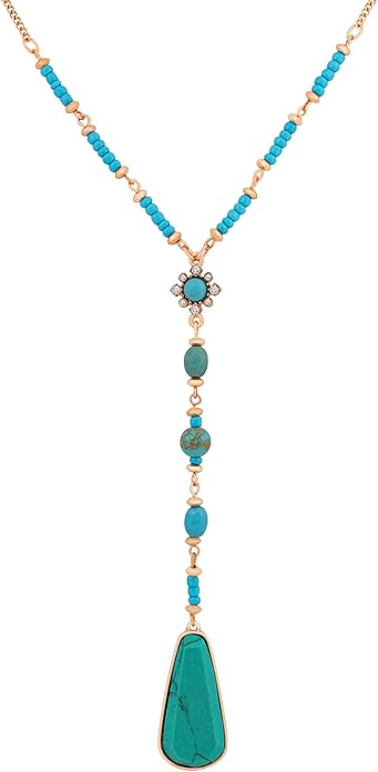 MINACHI Bohemian Created Turquoise Beaded Y-Necklace, Turquoise-toned Multi-shaped Pendant, Dainty Elegant Jewelry for Women
