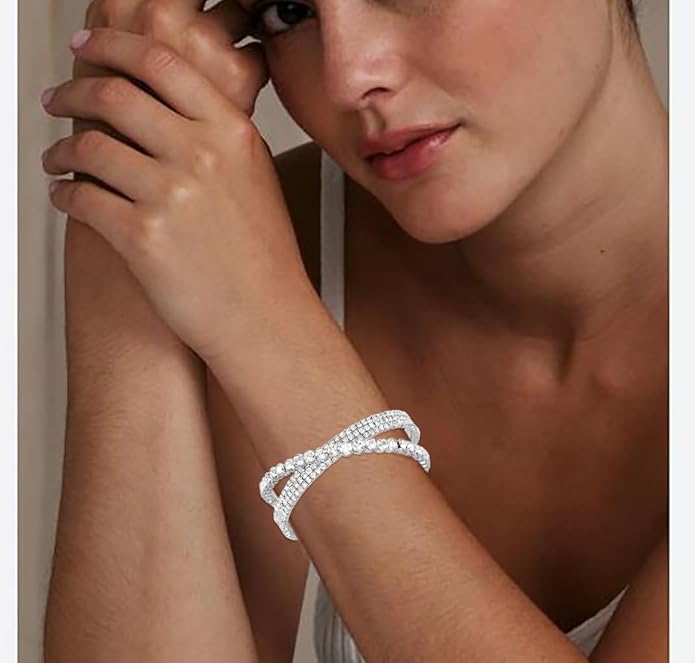 Rhinestone Bracelet for Women MultiLayer Crystal Cuff Bracelet Strand Layered Bracelet