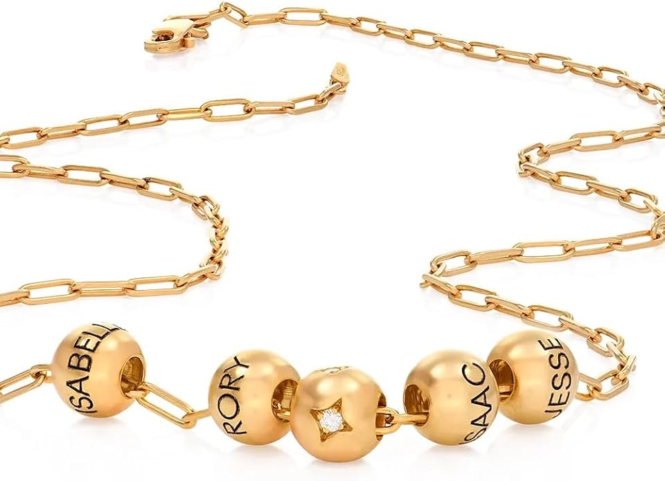 MyNameNecklace Personalized The Balance Charm Necklace with Custom Engraved Beads - Cable/Link Chain - Dainty Gift for Mom, Her - Jewelry for Christmas