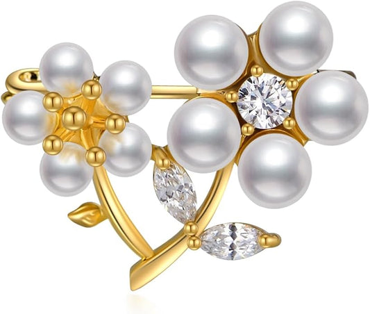 Flower Brooch Pin Rhinestones Pearl Flower Brooches Floral Pin Jewelry for Women Girls