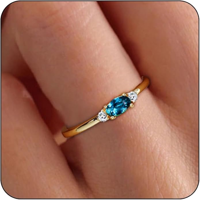 14k Gold Plated Birthstone Rings for Women Dainty Stackable Rings Non Tarnish Thumb CZ Emerald Green Gemstone Ring Cute Jewelry Birthday Valentine Gift for Mother Daughter Band Size 6-11