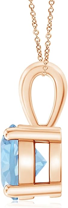 Angara Natural Aquamarine Solitaire Pendant for Women | Round Aquamarine Solitaire Pendant Necklace in 14K Solid Gold/Silver/Platinum With 18" Chain | March Birthday, Gemstone Jewelry Gift