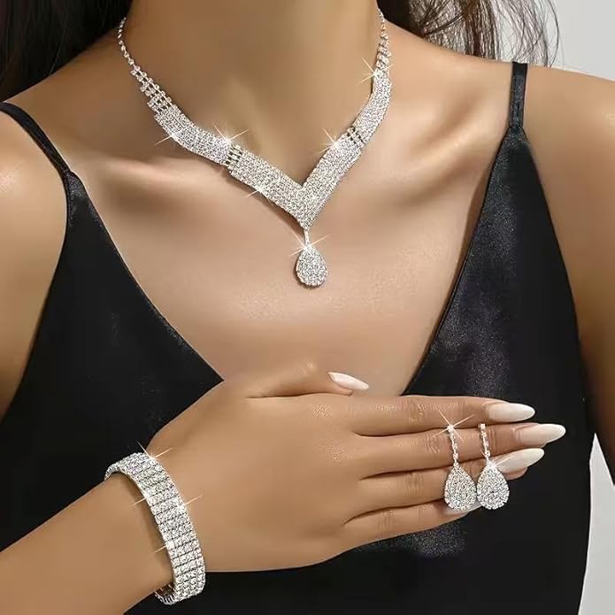 4-piece set of handcrafted fringed diamond-encrusted wedding ladies' crossbody handbag, necklace, earrings, bracelet, dinner bag, party ball bag, birthday and wedding, evening dress bag