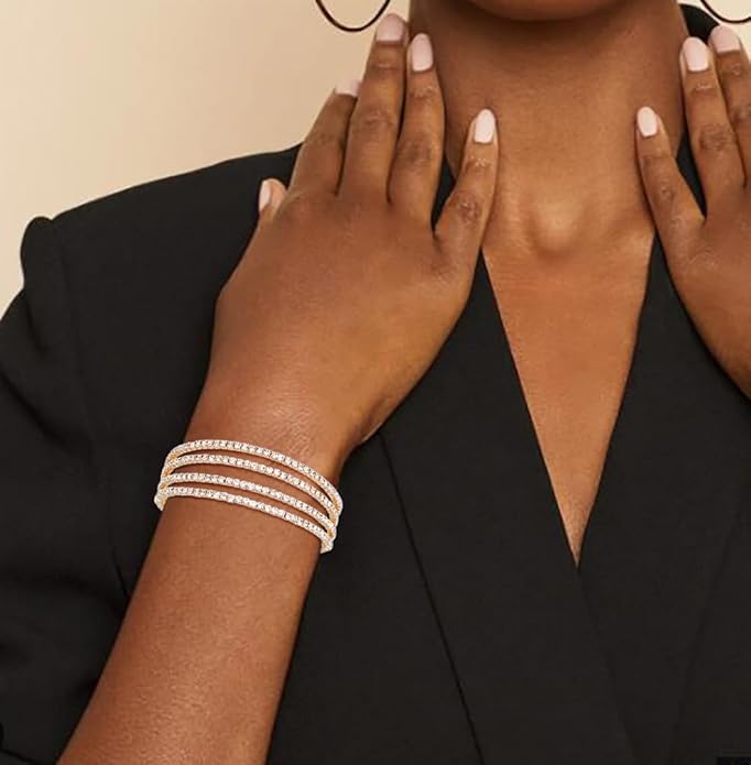 Rhinestone Bracelet for Women MultiLayer Crystal Cuff Bracelet Strand Layered Bracelet