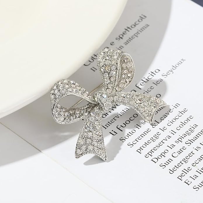 Elegant Crystal Bow Brooch Pin for Women,Vinage Sparkly Rhinestones Brooches Pins Beautiful Lapel Pins Dress Suit Shirt Ceremony Clothes Accessories Jewelry