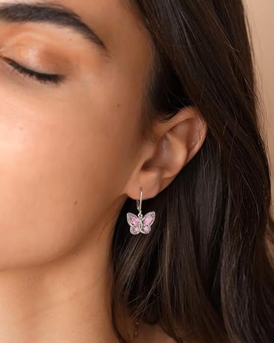 Starchenie Butterfly Earrings for Women 925 Sterling Silver Leverback Earrings Birthstone Butterfly Jewelry Gifts