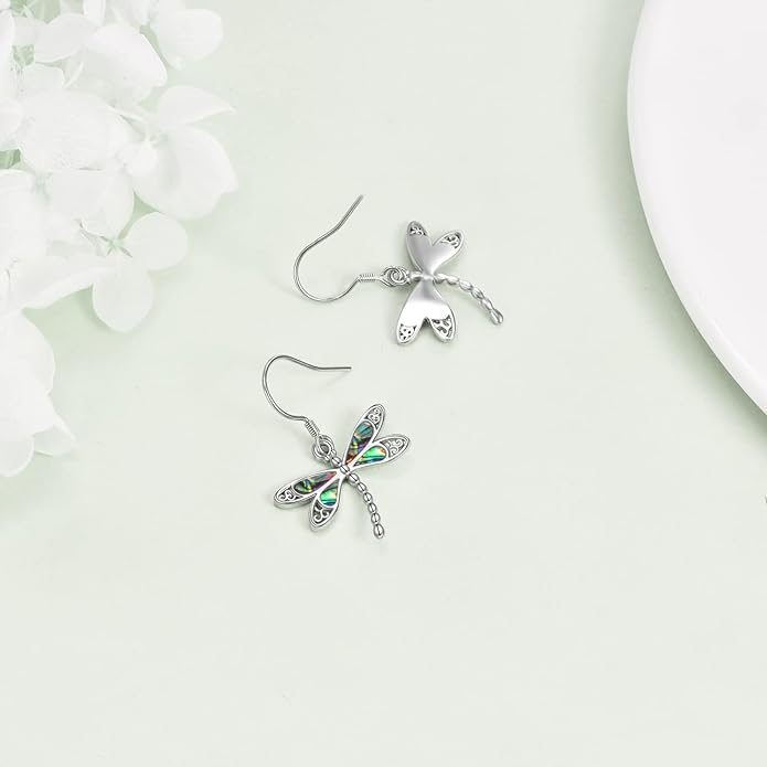 ONEFINITY Dragonfly Earrings 925 Sterling Silver Moonstone Leverback Dragonfly Dangle Drop Earrings Women Jewelry Gifts