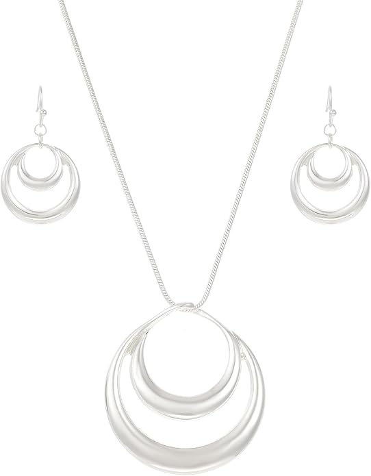 Madison Tyler Gold Plated Jewelry Set for Women | Silver Teardrop Pendant Necklace Trendy | Long Necklace with Snake Chain | Fashion Dangle Earring Set