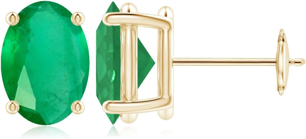 ANGARA Natural Emerald Earrings for Women | Oval Shape Emerald Classic Earrings in 14K Solid Gold/Platinum | May Birthday, Anniversary, Gemstone Jewellery Gift