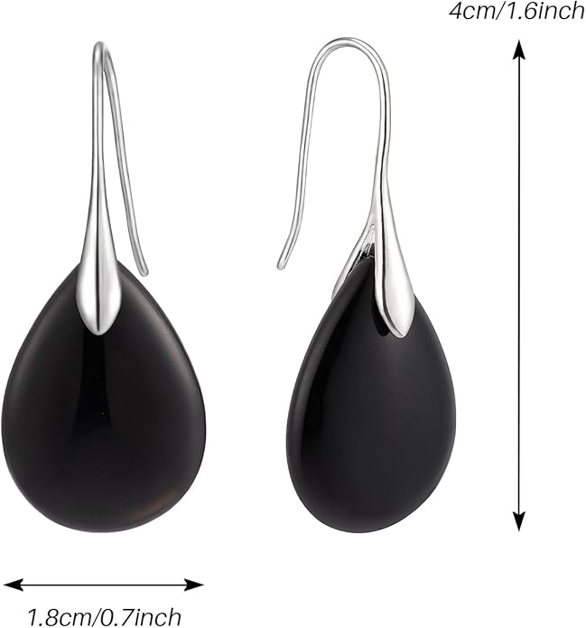 SELOVO Agate Teardrop Stone Grey Drop Earrings Fishhook Dangle Earrings for Women