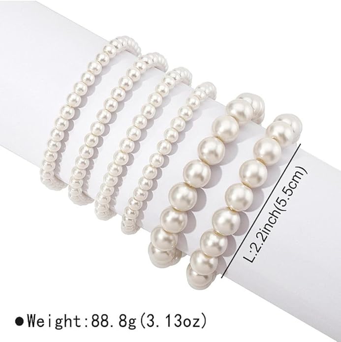 Sither 6 Pack Pearls Bracelets for Women Pearls Bracelets Set Boho Jewelry for Halloween Prom Party Christmas Gift