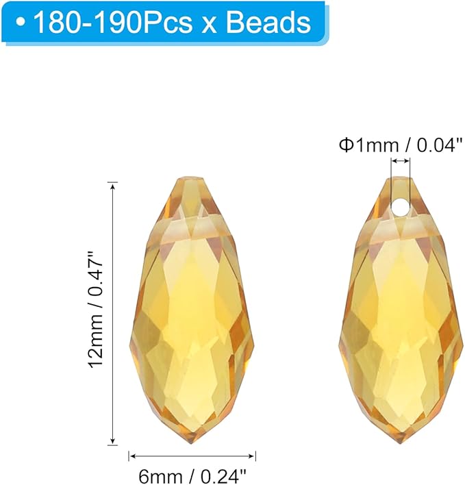 PATIKIL 2 Strands 180-190Pcs Teardrop Crystal Beads, 12x6mm Faceted Teardrop Briolette Horizontal Glass Beads Loose Bead for Bracelet Jewelry Making, Coffee
