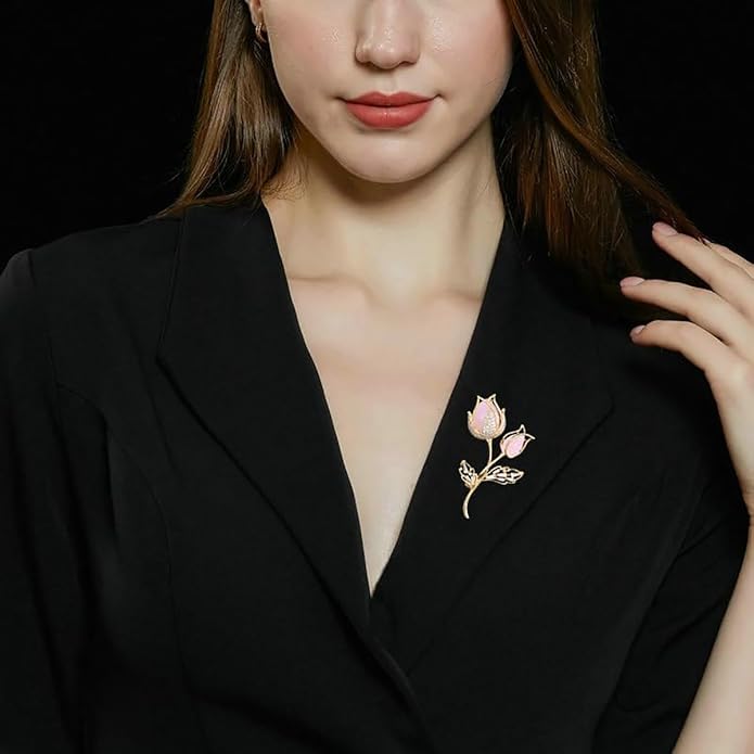 14K Gold Rose Flower Brooch - Elegant Floral Design Scarf Buckle, Graceful Pin for Special Occasions, Ideal Gift for Her, Craft Enthusiast Jewelry Accessory
