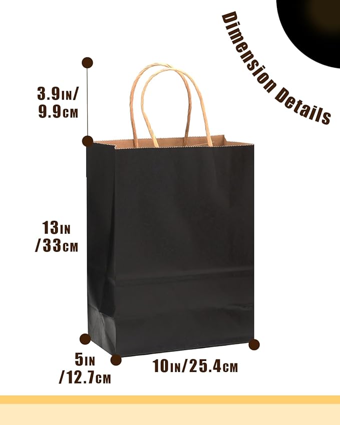 qiqee 100-Packs Black Paper Gift Bags with Handles Bulk 13"×10"×5" Large Size Gift Bags Multiple Uses