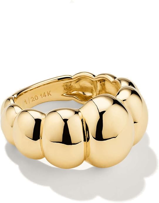 NOKMIT 14K Gold Filled Chunky Statement Rings for Women Cute Puffy Dome Croissant Thumb Band Non Tarnish Comfort Fit Size 5-10
