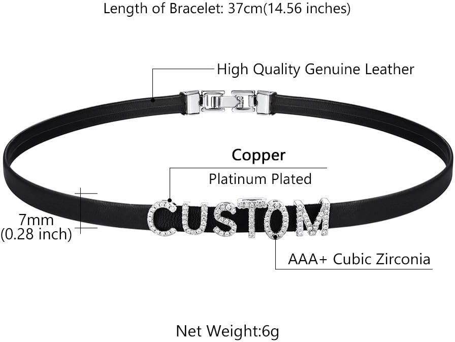 Custom4U Personalized Black Leather Choker Necklace with Picture/Name/Initials/Letters Charm,Custom Made Adjustable Choker Collar Gothic Punk Necklaces Jewelry Gifts for Women