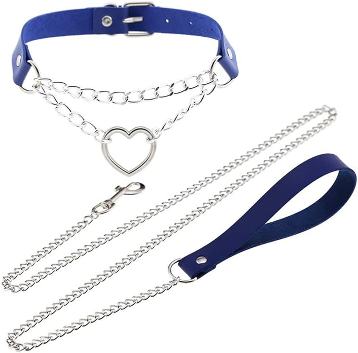 Harajuku Peach Heart Choker Punk Hauling Chain PU Leather Collar Gothic Necklace NightClub Goth Leash Belts